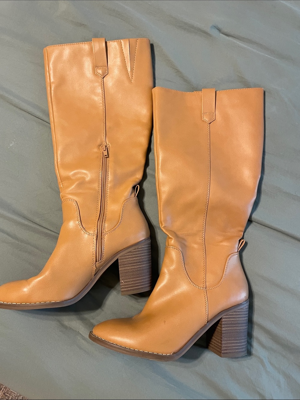 Universal Thread Tan Leather Mid-Calf Block Heel Boots - Picture 3 of 6